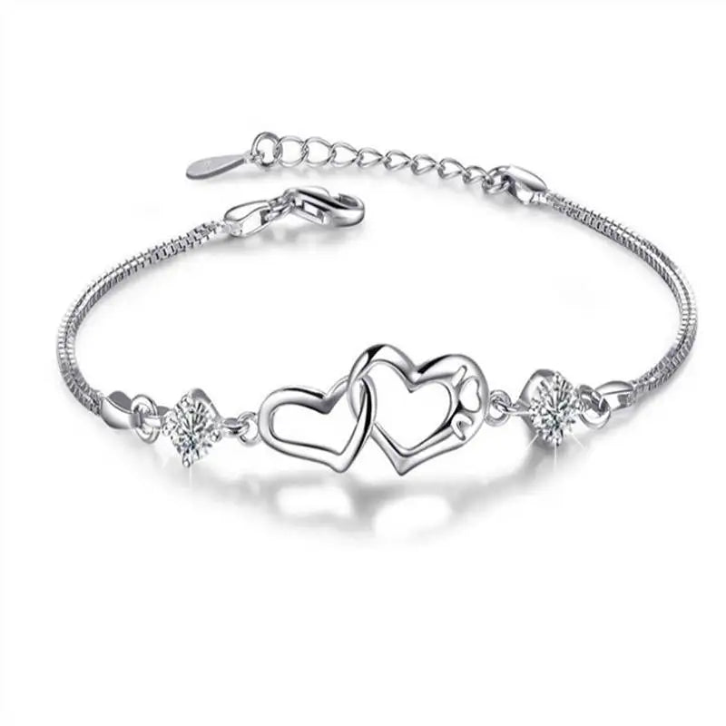 “925 Silver Crystal Heart Charm Bracelet”