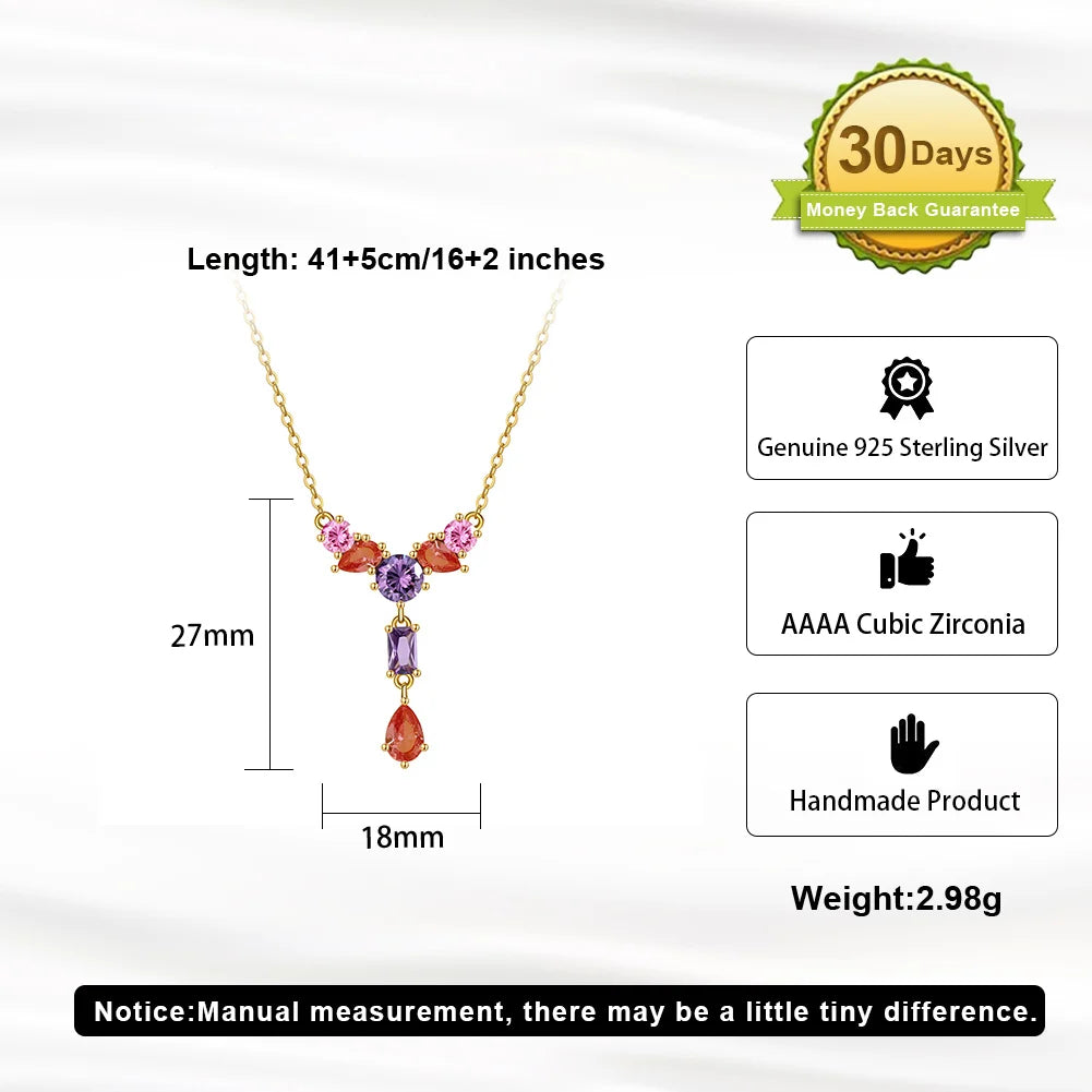 925 Silver Pink, Red & Purple Zirconia Necklace
