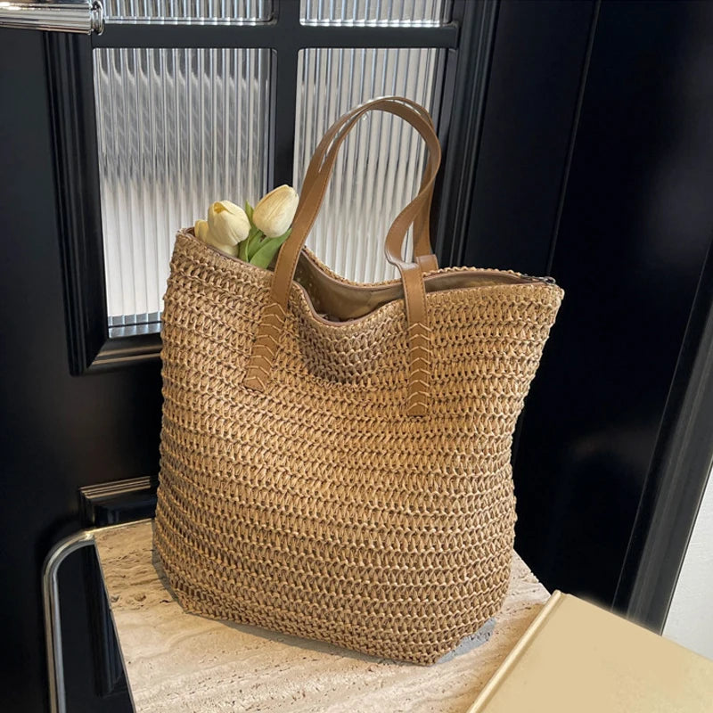 Summer Straw Bucket Bag