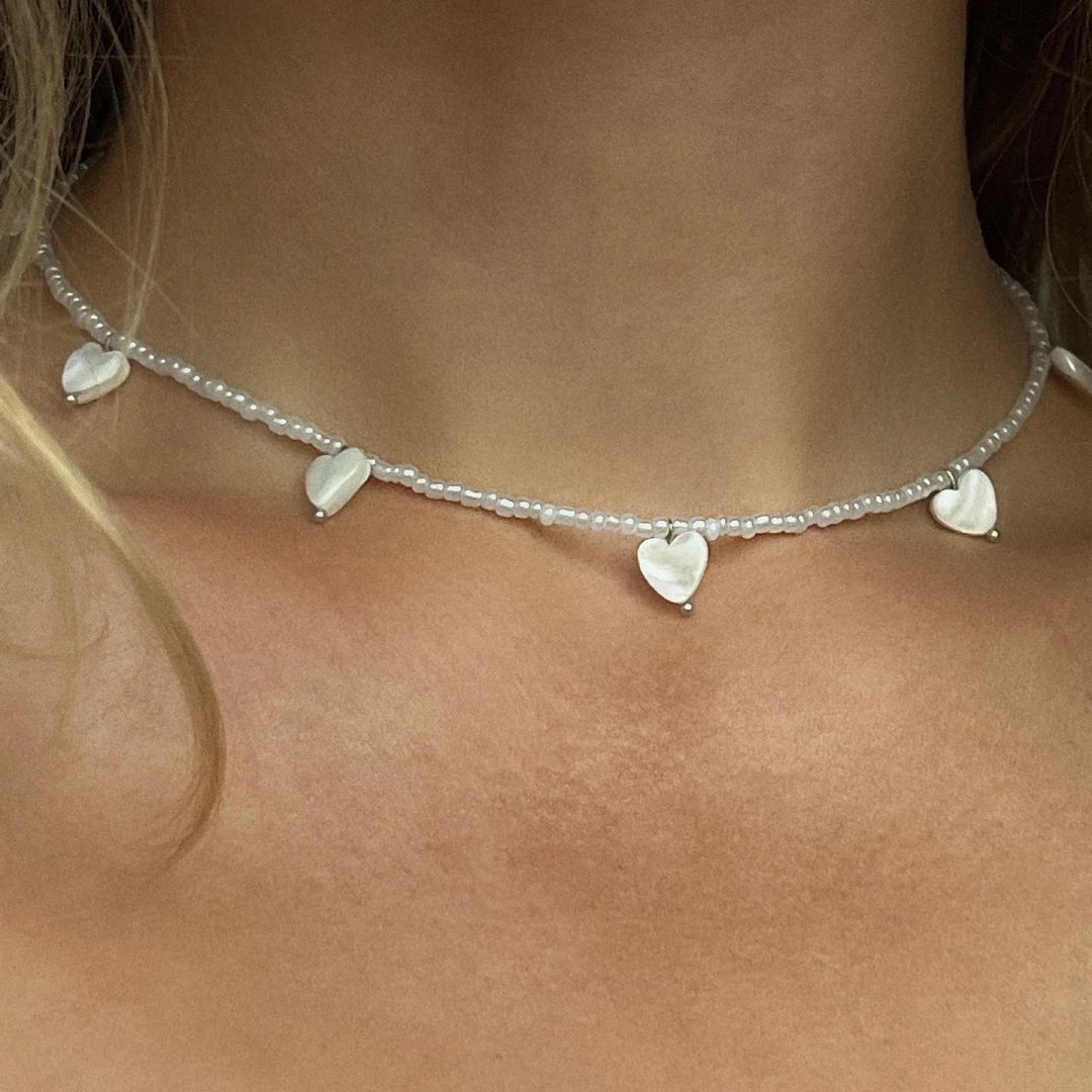 Handmade White Heart Pendant Choker Necklace