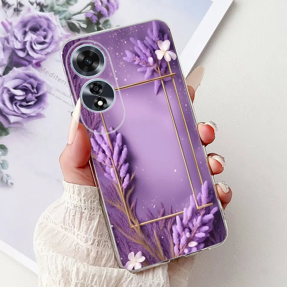 Elegant Floral Cat TPU Cover – OPPO A60