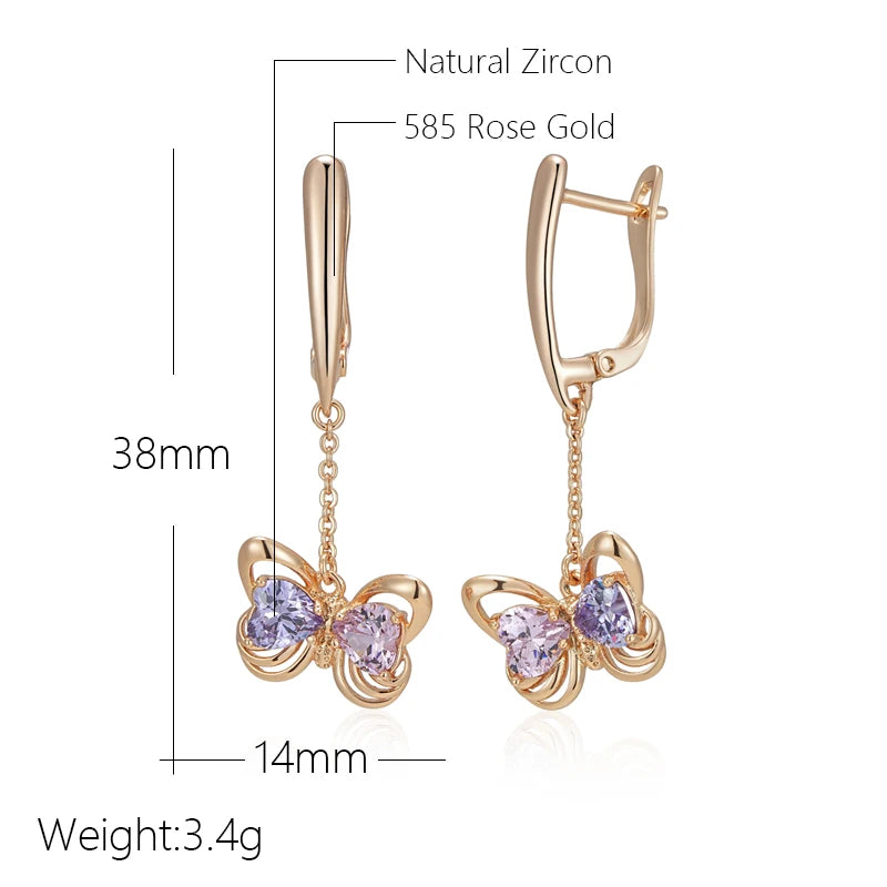 “Butterfly Tassel Rose Gold Zircon Earrings”