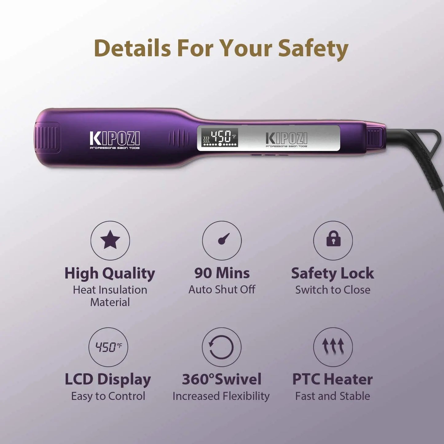 KIPOZI Titanium Flat Iron – Professional LCD Hair Straightener