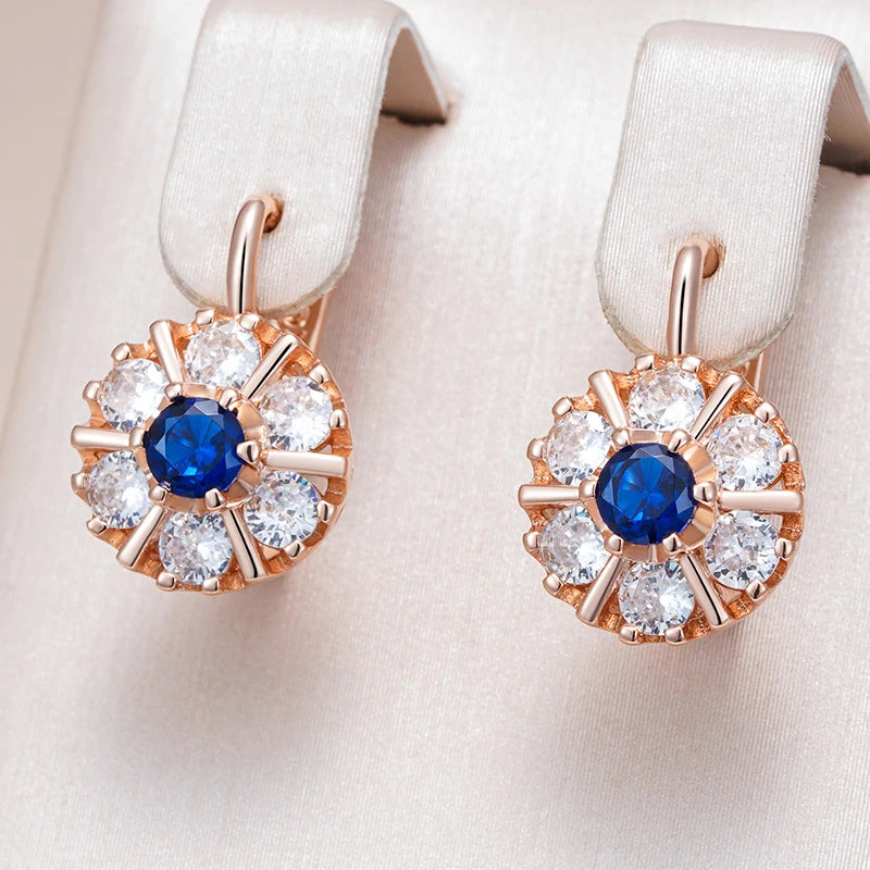 “585 Rose Gold Blue Zircon Flower Earrings