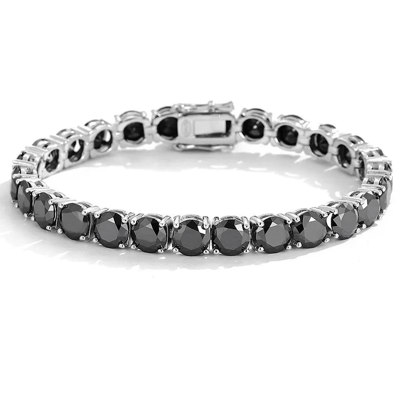 “Black Moissanite Tennis Bracelet, 925 Silver”