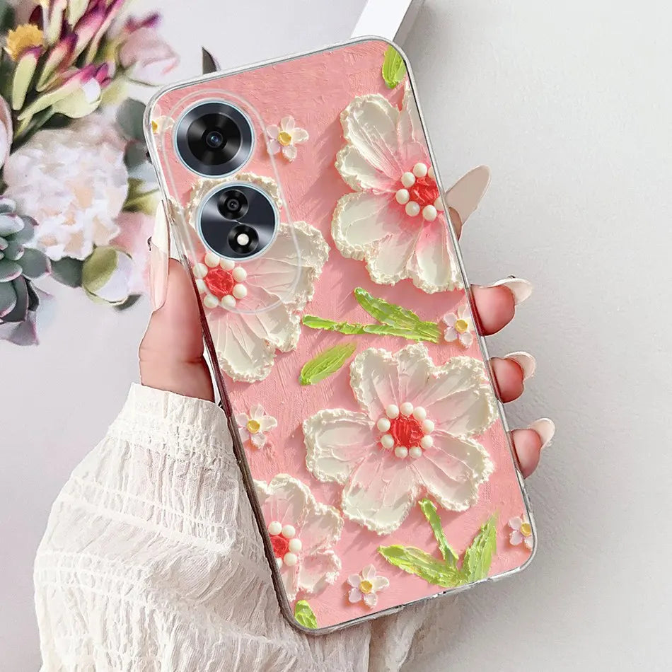 Elegant Floral Cat TPU Cover – OPPO A60