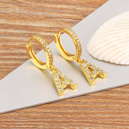 "Gold Zircon Alphabet Hoop Earrings A–Z – Fashion Jewelry Gift