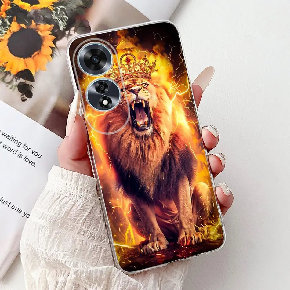 Elegant Floral Cat TPU Cover – OPPO A60