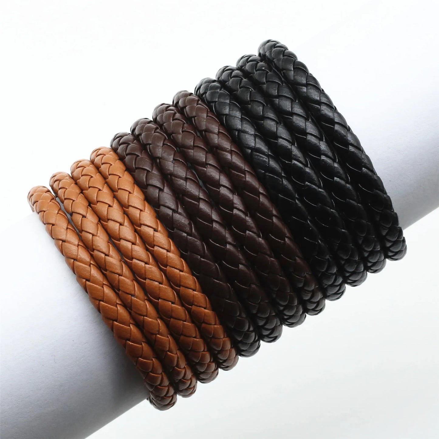 “Khaki Brown PU Leather Braided Bracelet”