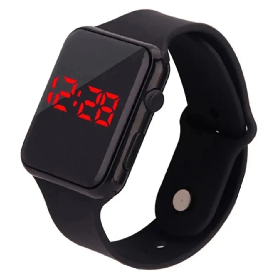 Simple LED Digital Sport Watch, Unisex, Black Silicone Band