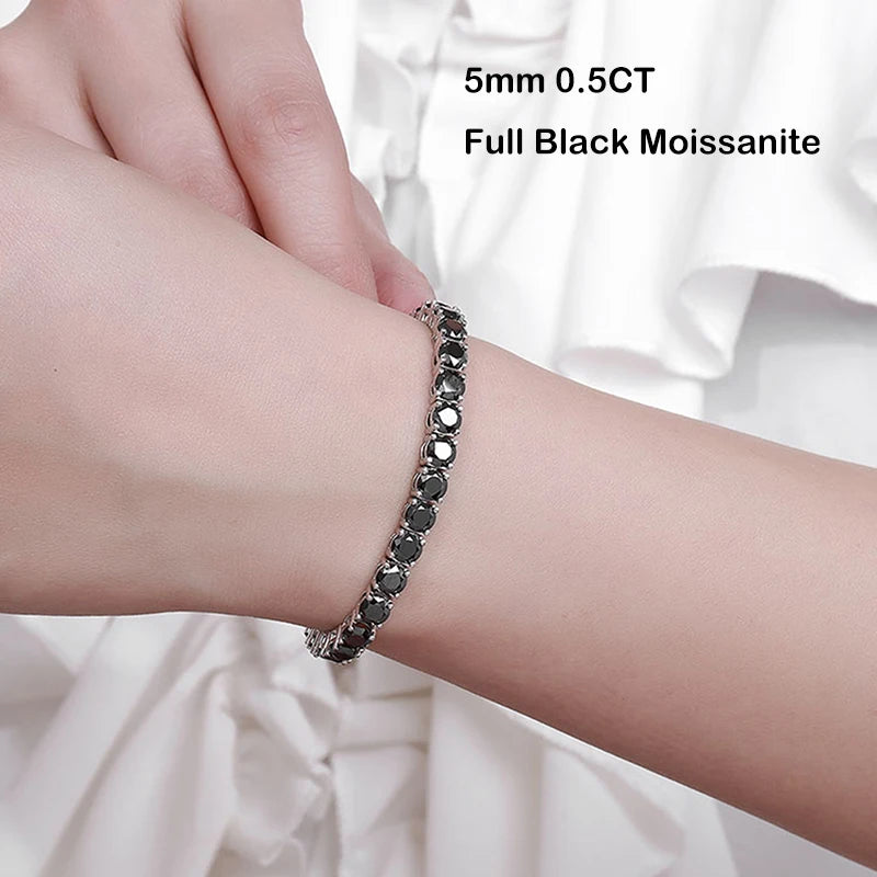“Black Moissanite Tennis Bracelet, 925 Silver”