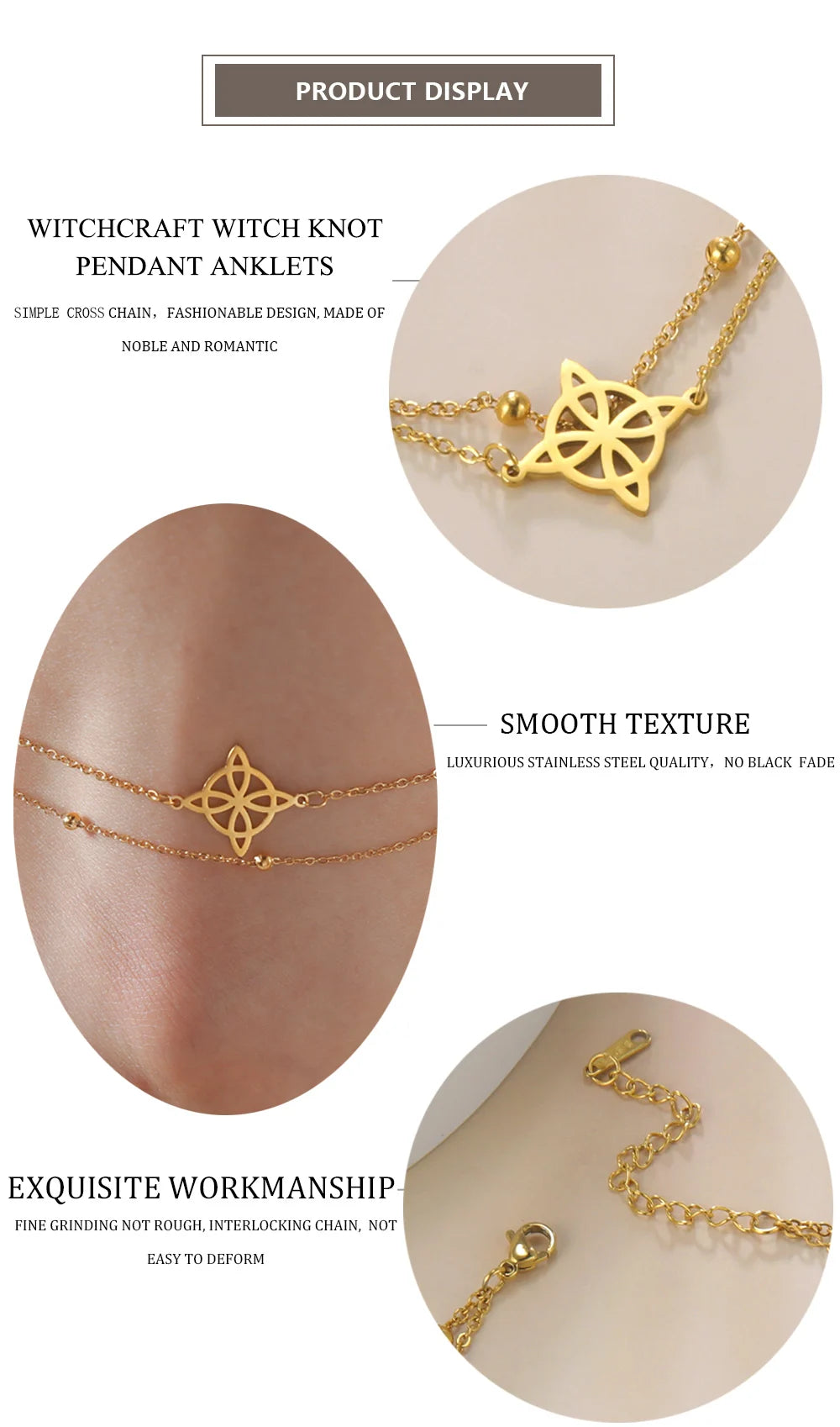 Lucktune Witch Knot Anklet, Silver Stainless Steel