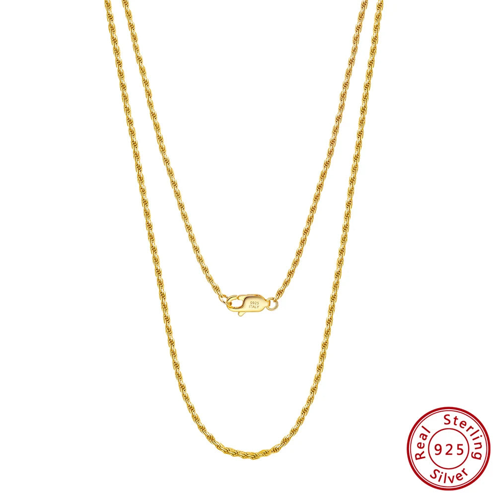 18K Gold 925 Silver Rope Chain Necklace