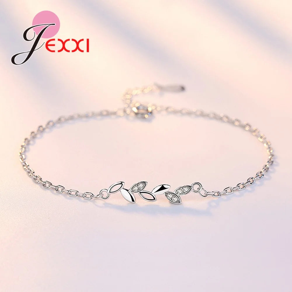 “925 Silver Branch Leaf Charm Bracelet”