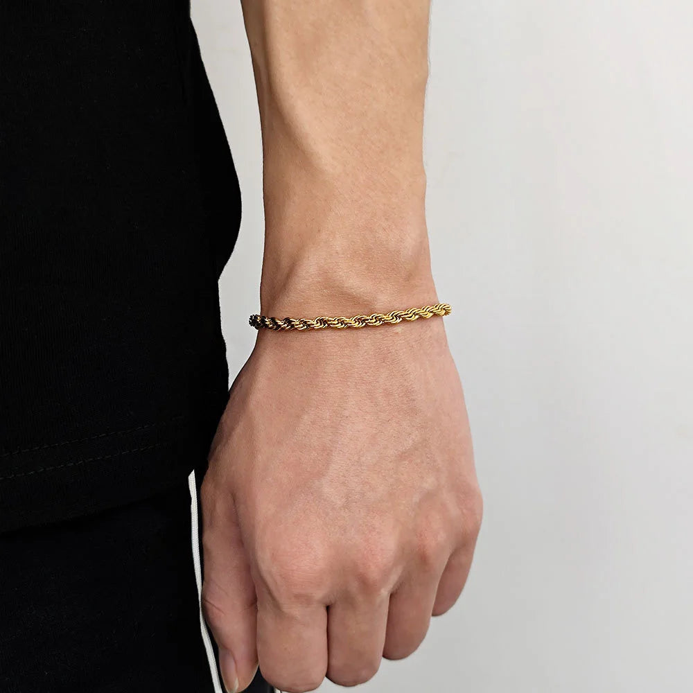 "Retro Gold Twist Chain Bracelet – Unisex Stainless Steel Jewelry"