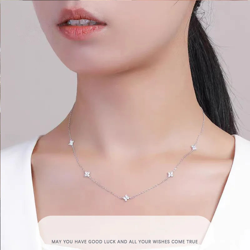 925 Silver CZ Four-Leaf Flower Bracelet