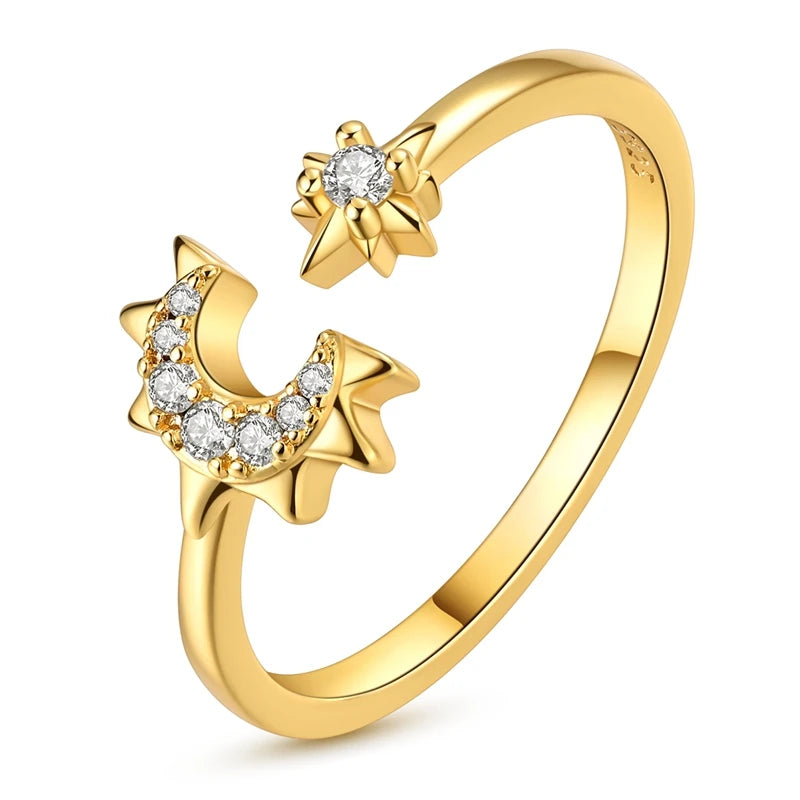 925 Silver Infinite Love Star Moon Ring – Zircon Gift"
