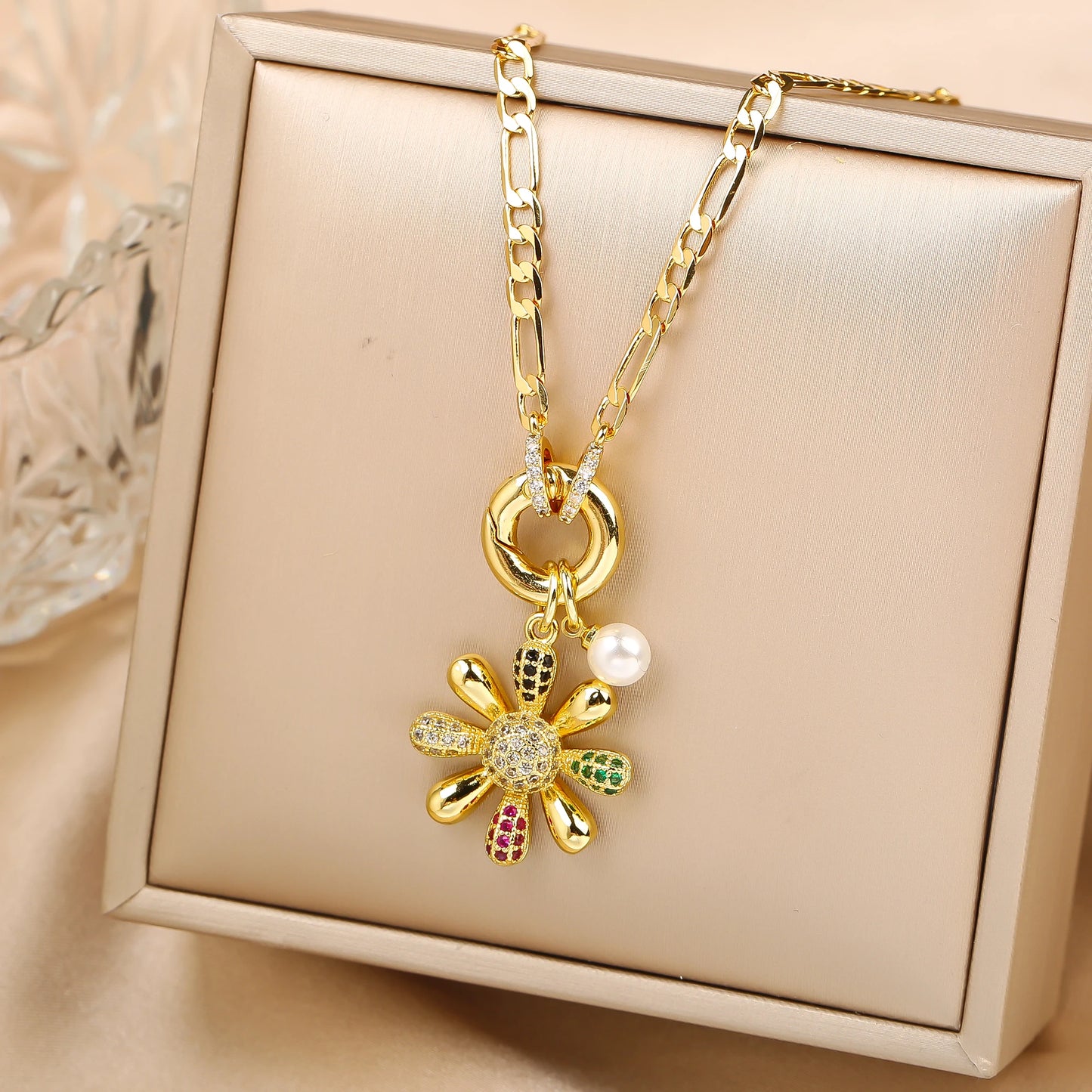Sunflower Zirconia Pendant Necklace