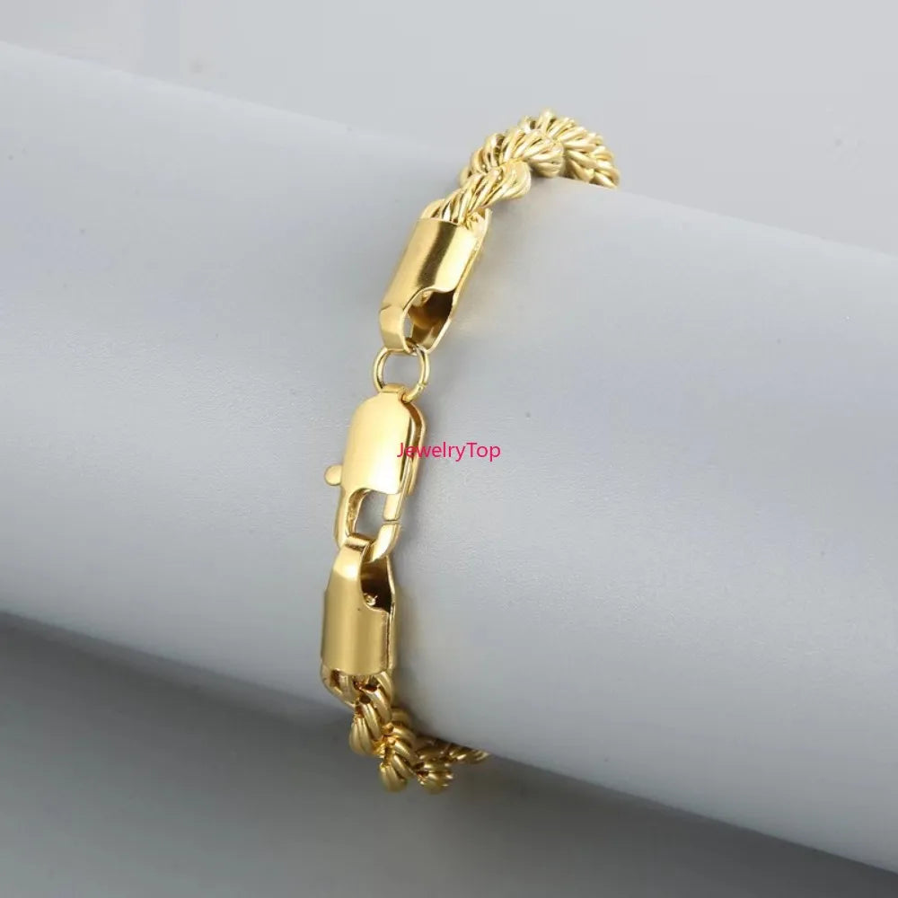 “Wholesale 18K Gold & 925 Silver 4MM Chain Bracelet 20cm