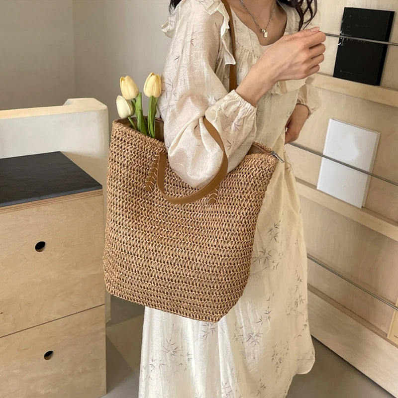 Summer Straw Bucket Bag