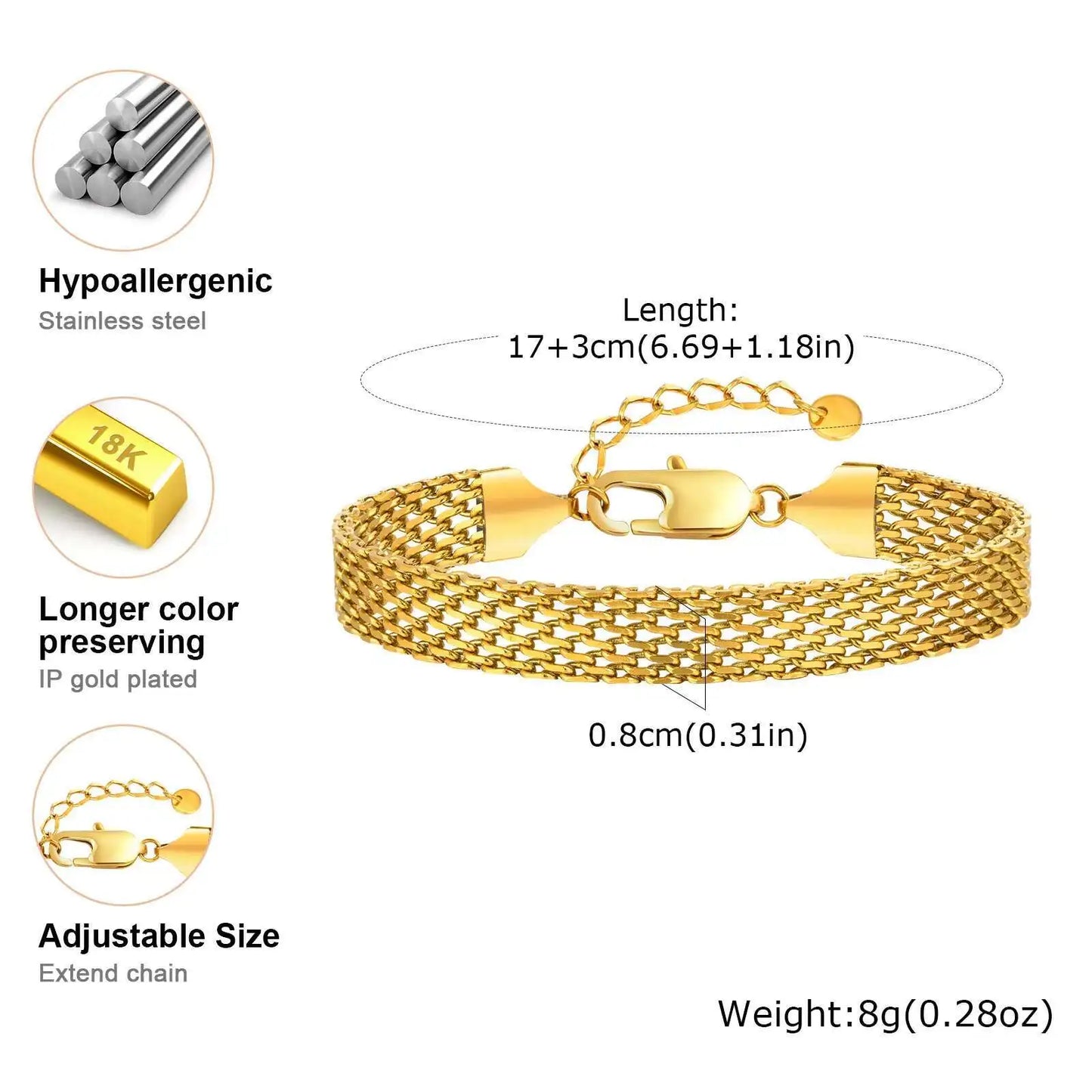 Gold-Plated Mesh Link Bracelet – Stainless