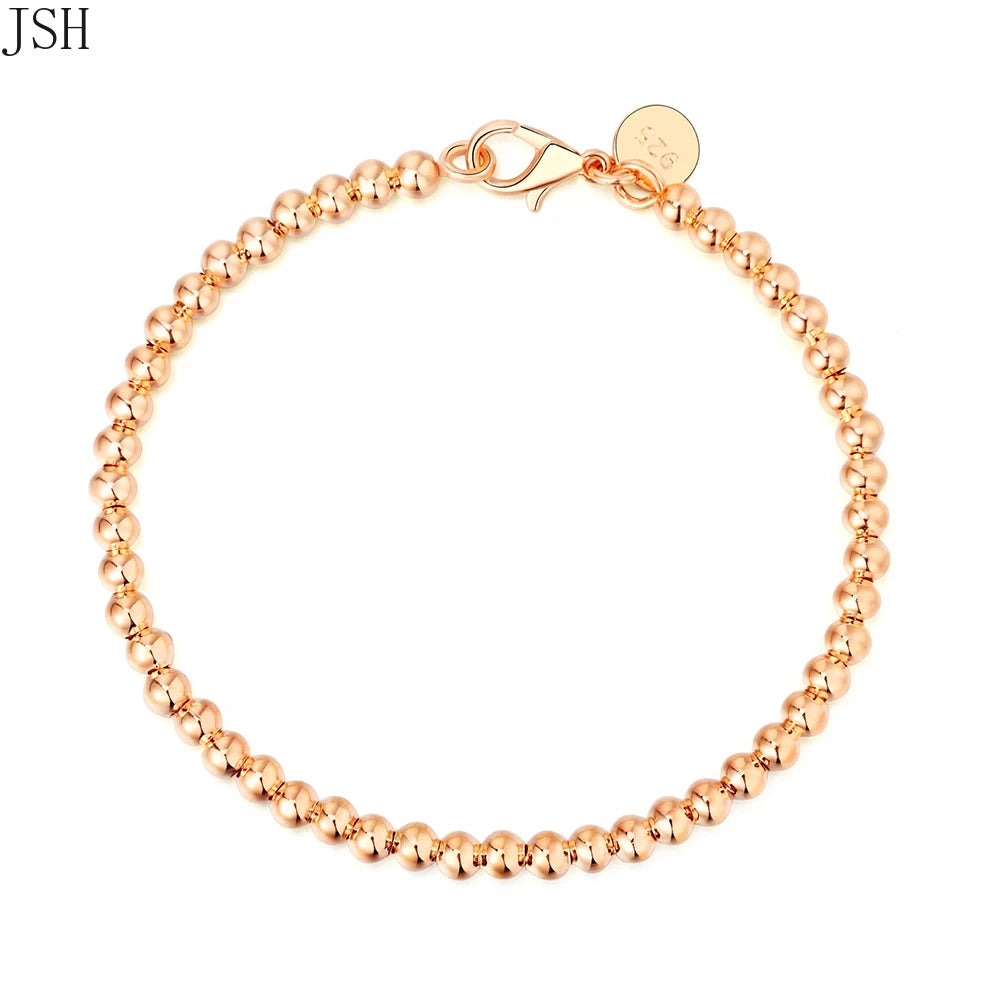 “925 Silver 4mm Gold Bead Chain Bracelet”