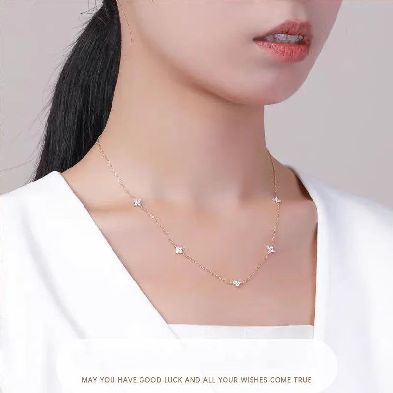 925 Silver CZ Four-Leaf Flower Bracelet