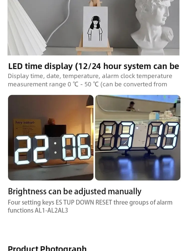 3D LED Digital Wall Clock – USB Powered & Stylish Display