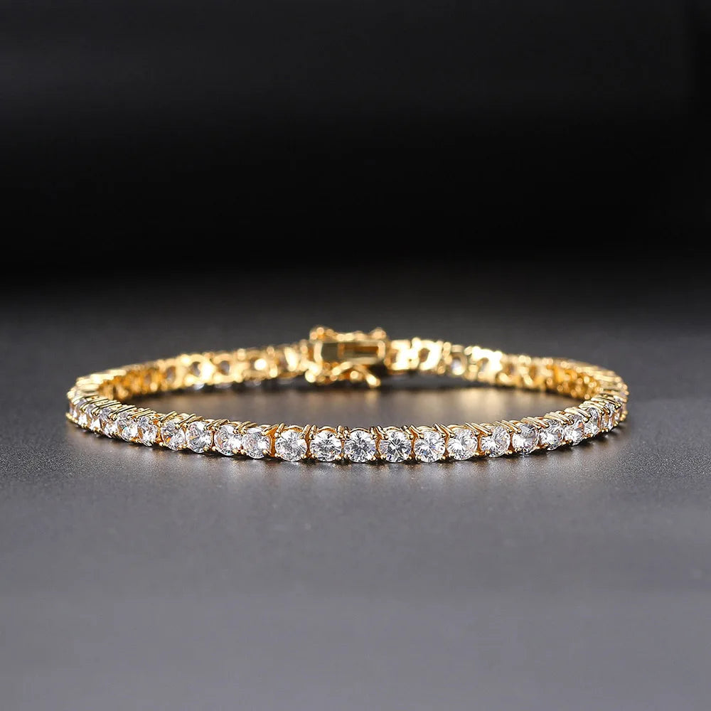 Iced Out Crystal Tennis Bracelet – Gold Punk Hiphop