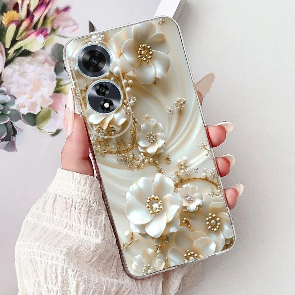 Elegant Floral Cat TPU Cover – OPPO A60