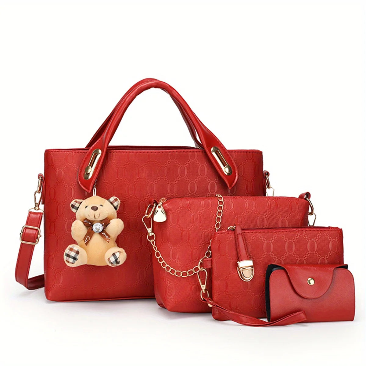 4pcs Geometric Pattern Tote & Crossbody Set