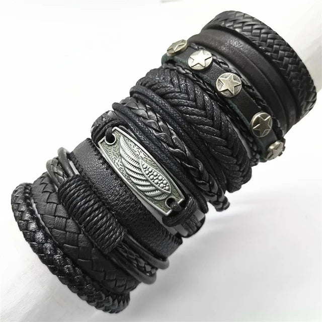 “Men & Women Black Wrap Leather Bracelets”