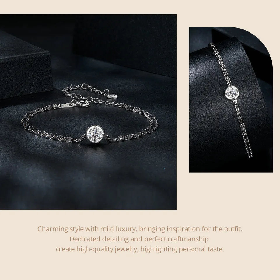 “Double-Layer Moissanite Sterling Silver Bracelet for Women”