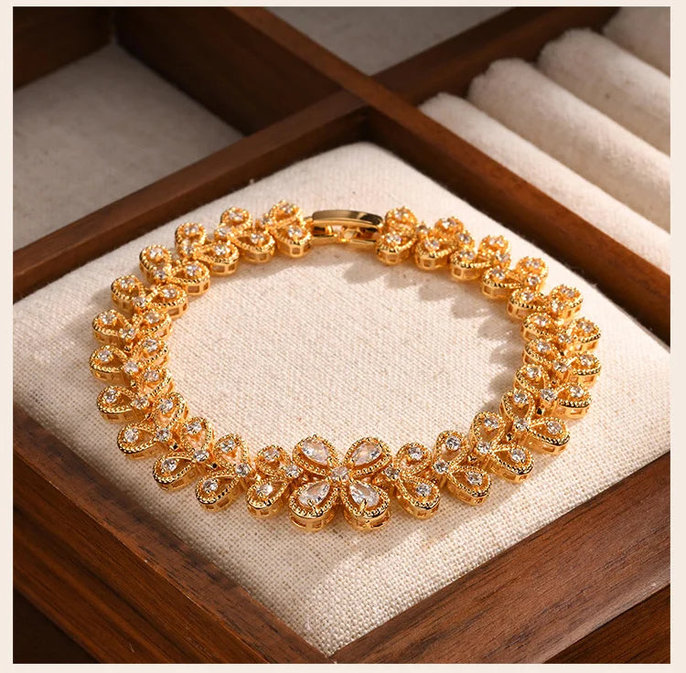 18K Gold-Plated CZ Four-Leaf Bracelet