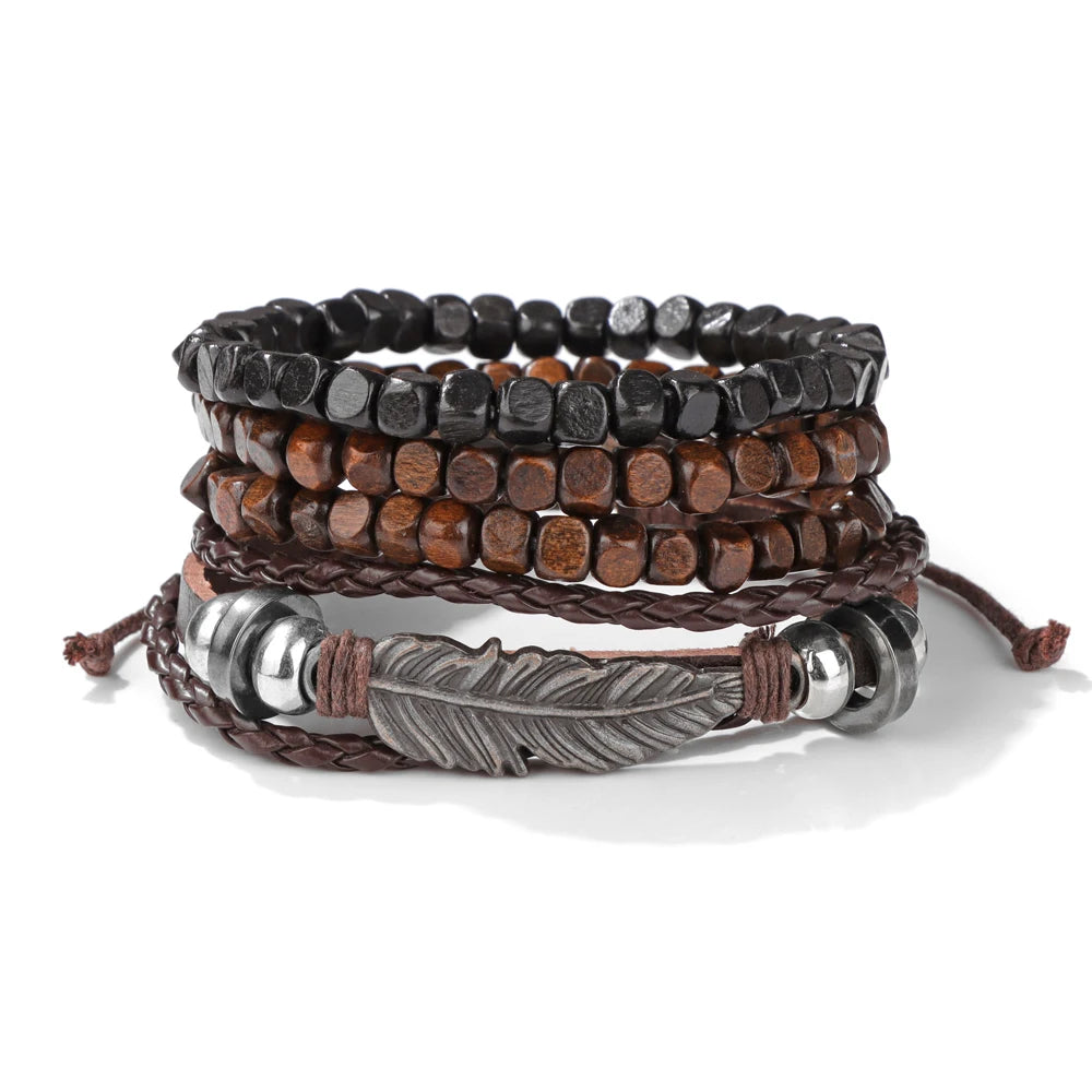 “Men’s Multilayer Wooden Bead Bracelet