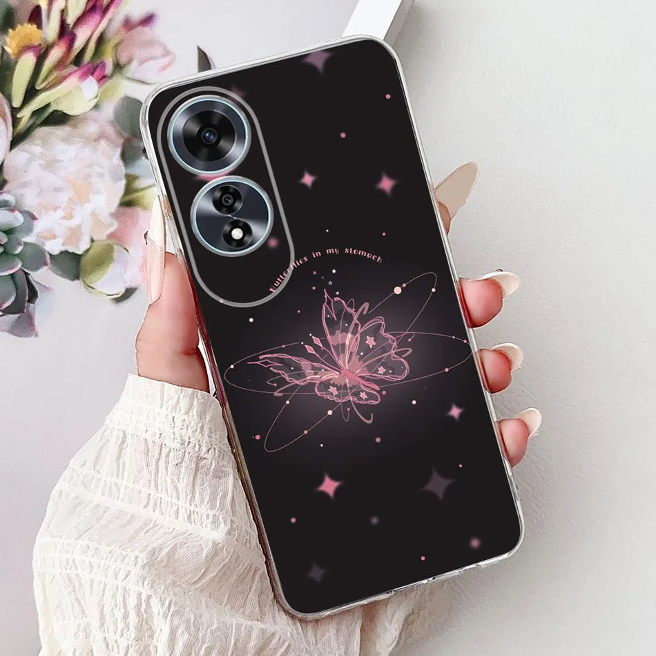 Elegant Floral Cat TPU Cover – OPPO A60