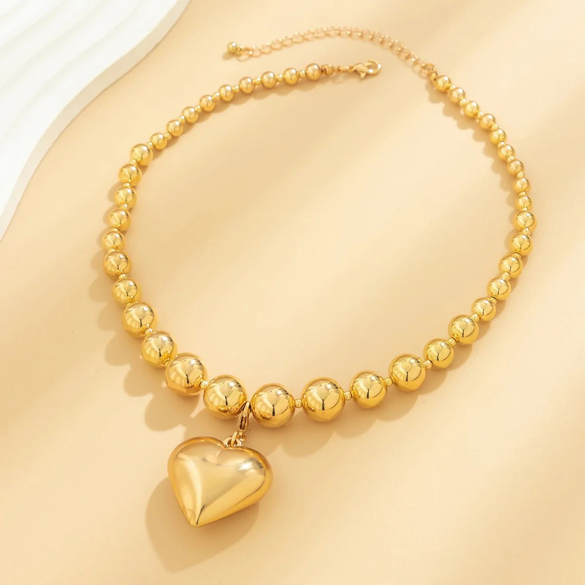 CCB Beaded Ball & Heart Pendant Choker Necklace