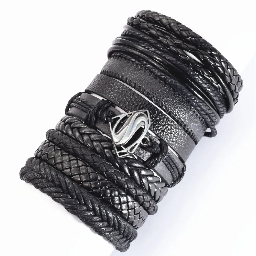 “Men & Women Black Wrap Leather Bracelets”