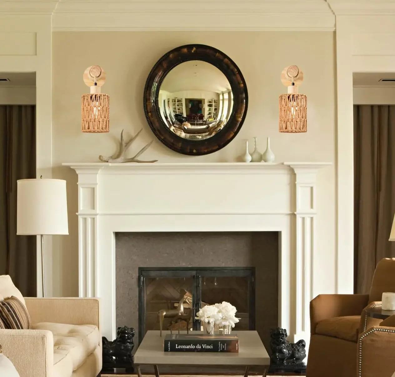 Cylindrical Wall Lamp with Natural Hemp Rope Accent