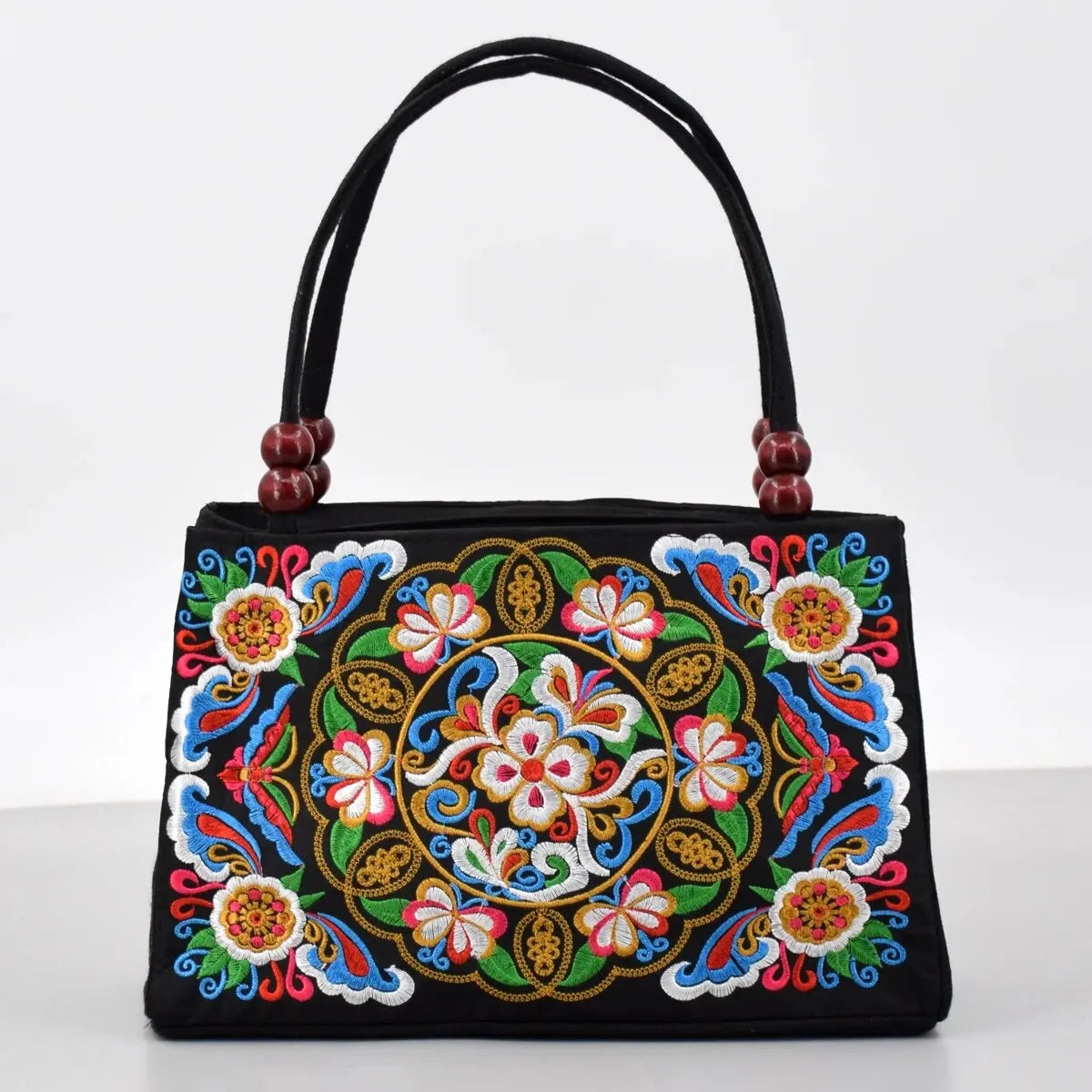 Floral Embroidered Canvas Handbag