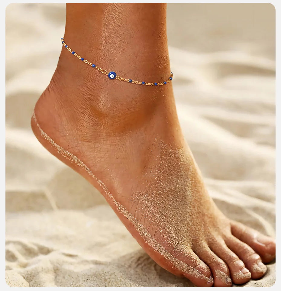 Vnox Vintage Evil Eye Adjustable Anklet, Metal Beads