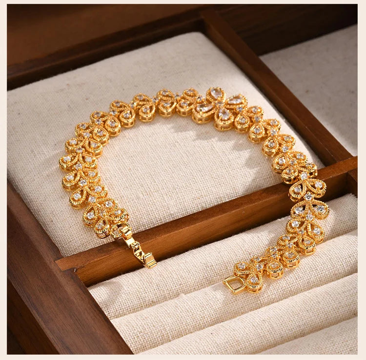 18K Gold-Plated CZ Four-Leaf Bracelet