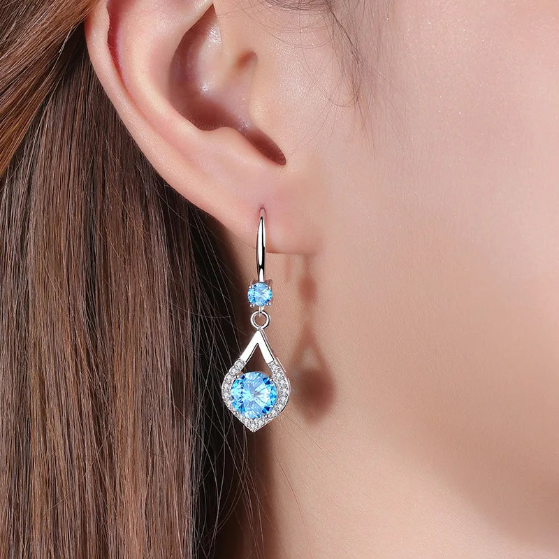 925 Silver Blue Zircon Necklace & Earring Set