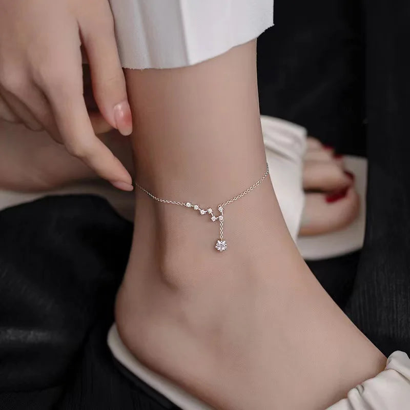 925 Silver Star Charm Anklet, Elegant Gift