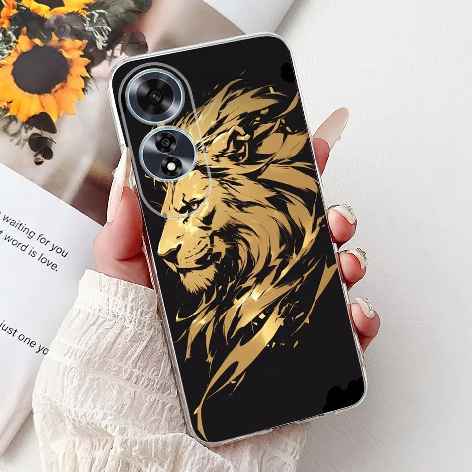 Elegant Floral Cat TPU Cover – OPPO A60