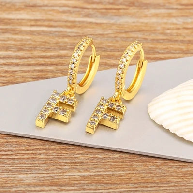 "Gold Zircon Alphabet Hoop Earrings A–Z – Fashion Jewelry Gift