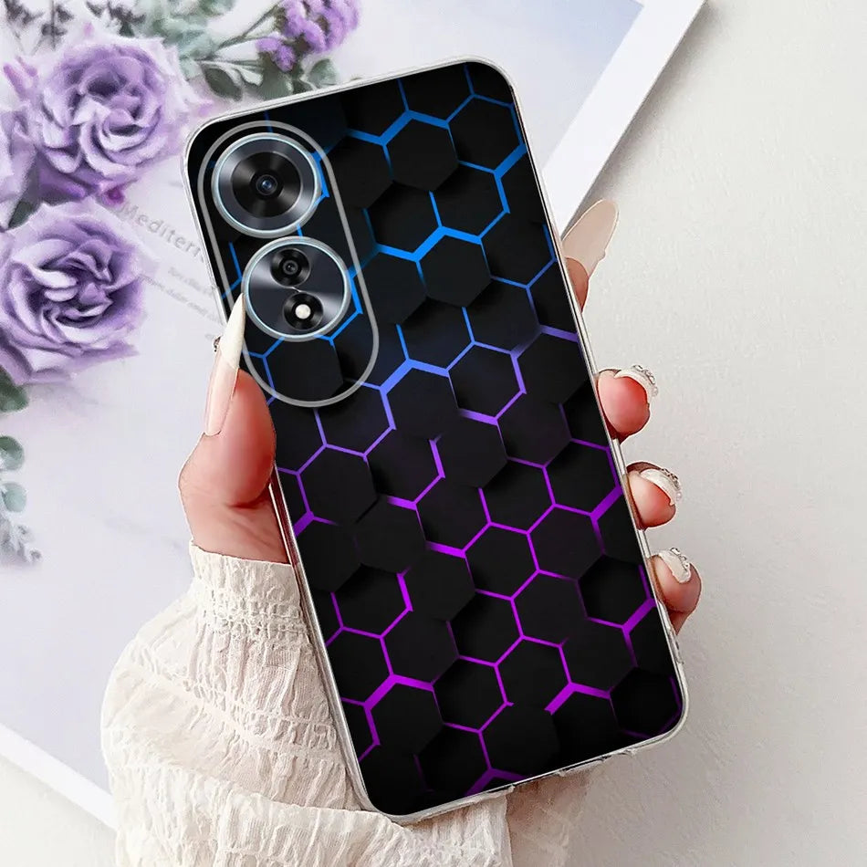 Elegant Floral Cat TPU Cover – OPPO A60