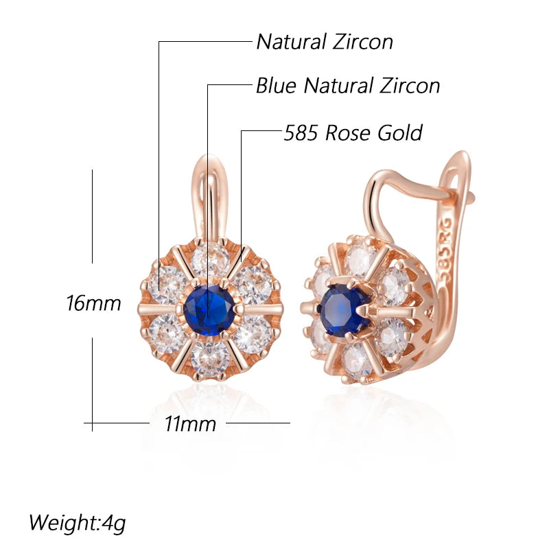“585 Rose Gold Blue Zircon Flower Earrings