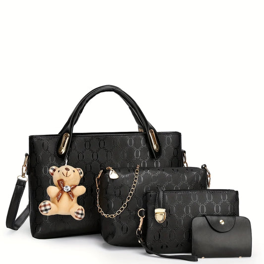 4pcs Geometric Pattern Tote & Crossbody Set