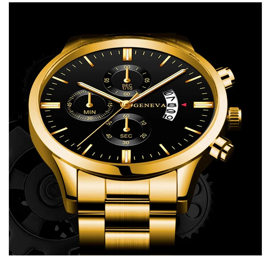 Men's Gold Stainless Steel Quartz Watch, Calenda